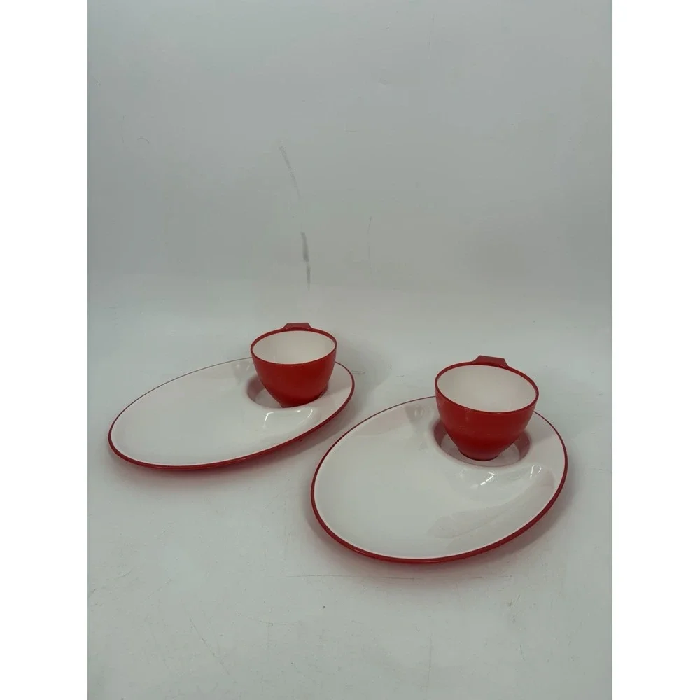Vintage Ikea Red Cup and Plate Set by Johanna Jelnik Set Of 2